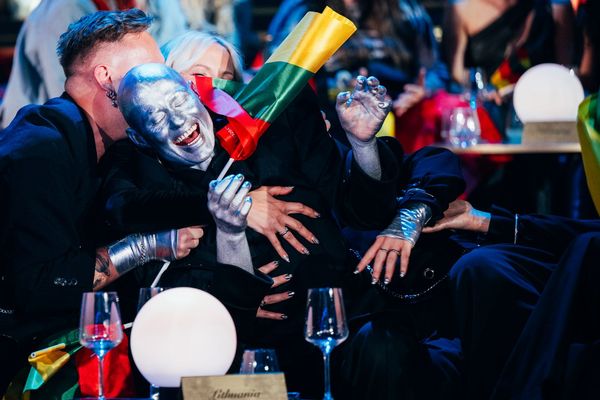 The artists of Vienna 2026 in the Green Room during the First Semi-Final of the Eurovision Song Contest at Wiener Stadhalle on 12 May